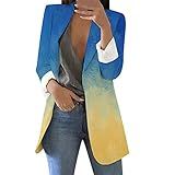 YuanJuli Blazer Para Mulheres Cardigã Estampado Feminino Terno Formal Manga Longa Lapela Negócios Escritório Jaqueta Casaco Blusa A2 Azul M