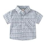 Yueary Camisa Infantil Moderna Xadrez Estampada Lapela Botão Para Crianças Pequenas Camisa Manga Curta Blusa Solta Azul Celeste 3 4 Anos