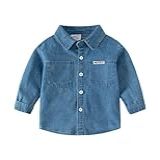 Yueary Camisa Jeans De Manga Comprida Para Bebês Meninos E Meninas Crianças Pequenas Com Botões Jaqueta Jeans Blusa Casual Lisa Casaco Agasalho Azul Claro 18 24 Meses