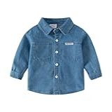 Yueary Camisa Jeans De Manga Comprida Para Bebês Meninos E Meninas Crianças Pequenas Com Botões Jaqueta Jeans Blusa Casual Lisa Casaco Agasalho  Azul Claro  18 24 Meses