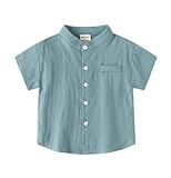 Yueary Camisa Social Infantil De Botão Para Meninos Pequenos Camisa De Manga Curta Gola Lisa Camisa Casual Básica De Verão Azul 130 5 6 Y
