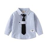 Yueary Camisas Sociais De Manga Comprida Para Meninos Gravata Solta Na Moda Lapela Camisa De Botão Infantil Casual Para Bebês Tops Com Gravata  Azul  100 2 3 Y