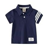 Yueary Camiseta Polo Infantil De Algodão Sólido Com Botão De Lapela E Manga Curta Listrada Bonita E Confortável, Azul-marinho, 5-6 Anos