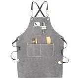 Yuubin Avental De Chef Feminino Masculino Cozinha Cozinha 3 Bolsos Impermeável Preto Lona De Algodão Cruzado Costas Churrasco Cintura Garçom M G GG XXL Cinza 1