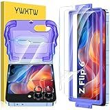 YWXTW Protetor De Tela EZ Alignment Para Samsung Galaxy Z Flip 6-Z Flip 7 FE- -Teste De Vinco Reforçado- 3 Peças De Película Interna Macia De EPU - 2 Peças De Vidro Temperado Frontal - 1 Conjunto De