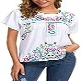 YZXDORWJ Blusa Camponesa Mexicana Bordada No México Verão Camisa Manga Curta 169hl W US2XL