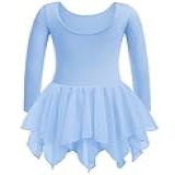 Zaclotre Collant De Balé Para Meninas Com Saias Irregulares De 2 Camadas Vestido De Dança De Manga Comprida Roupa De Bailarina Infantil Azul 8 9 Anos