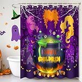 Zcstioxl Cortina De Chuveiro De Halloween - Cortina De Banheiro Roxa Com Cheiro Infantil- Decoração De Banheiro De Halloween Gótica Assustadora- Tecido De Poliéster Impermeável Com Ganchos- 182 X 182