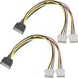 ZdyCGTime Cabo De Alimentação SATA De 15 Pinos Molex Um A Dois De 4 Pinos Cabo De Alimentação De Disco Rígido SATA 15P Para 4P IDE Y Splitter SATA Macho Para 2 Molex Fêmea Para 12 V 5V IDE HDD DVD 30 Cm 2 Unidades 