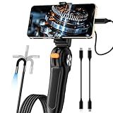 Zealtron Boroscópio Articulado Bidirecional Com Luz De 8 LEDs- Endoscópio Industrial Com Câmera Impermeável HD De 8 Mm- Compatível Com Dispositivos IOS E Android- Tubo Rígido De 1 M E Haste Ergonômica