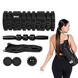 Zenai Kit Rolo De Liberação Miofascial 5 Em 1 Foam Roller Com Bastão Rolinho Faixa De Alongamento 2 Bolas De Massagem E Sacola De Transporte