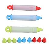 Zerodis Conjunto De 3 Canetas De Decoração De Bolos Caneta De Silicone Para Escrever Alimentos Com Pontas De Confeitaria Caneta De Confeitaria Destacável DIY Com 12 Padrões Para Escrever Alimentos
