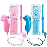 ZeroStory 2 Pacotes De Controle Sem Fio E Nunchuck Para Console Wii E Wii U  Gamepad Com Capa De Silicone E Alça De Pulso  Rosa E Azul 