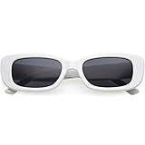 Zerouv - óculos De Sol Retangulares Para Mulheres Retrô Anos 90 Vintage Fashion Estrutura Estreita Proteção Uv400 (branco/fumaça)