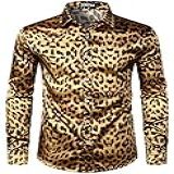 ZEROYAA Camisa Masculina Hipster Estampada De Seda Como Cetim Abotoada Para Festa De Formatura- Zlcl31-103 - Ouro- G