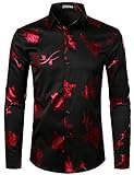 ZEROYAA Camisa Social Masculina Com Estampa De Rosa 3D Dourada Brilhante E Ajuste Slim Zzcl22 Black Red Large