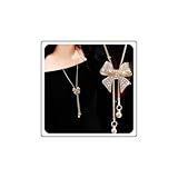 Zeshimb Colar Com Laço De Cristal De Strass, Elegante, Pingente De Laço De Zircônia Cúbica, Colar Em Y, Colar De Lariat, Colar De Corrente Longa, Colar De Declaração Para Mulheres E Meninas