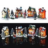 Zhongdawei Conjunto De Casas De Vila De Natal Conjunto De Vila De Natal 10 Peças Resina Cena De Natal Vila Iluminado LED Casas Miniatura Cidade Natal Casas Presente