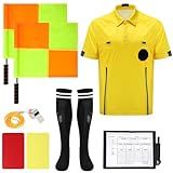 ZhouBoat Kit De árbitro De Futebol 6 Peças Camisa De árbitro De Futebol Uniforme De árbitro Bandeiras Apito Esportivo Meias De Futebol Caderno De árbitro Fantasia De árbitro De Futebol Para
