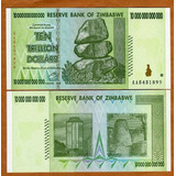 Zimbabwe 1 Cédula De 10 Trilhões Dólares Zimbabue Nova Fe