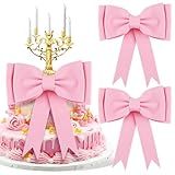 Zkptops 2 Peças De Topos De Bolo De Laço Rosa Para Mulheres Meninas Aniversário Grande Kit De Decoração De Laço Fofo EVA Arco Princesa Acessórios Arco Sobremesa Decorações De Festa Para Aniversário