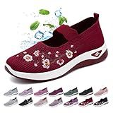 Zlinib Tênis Feminino De Verão Ortopédico Respirável Sola Macia Sem Cadarço Espuma Para Diabéticos Suporte De Arco 2 Bordado Vermelho 7 5 Wide
