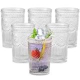 ZMOWIPDL Copos De Vidro Vintage Conjunto De Copos De água De Vidro Texturizados Transparentes De 173 G Copos De água Listrados Em Relevo Para água Coquetéis Suco Café Gelado