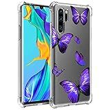 Zoeirc Capa Para Huawei P30 Pro VOG L29 VOG L04 Capa Transparente Para Meninas E Mulheres Capa Protetora Transparente De TPU Macio à Prova De Choque Para Huawei P30 Pro Borboleta Roxa 