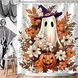 ZORKET Cortina De Chuveiro De Halloween- Cortina De Chuveiro Fantasma Assustador Com 12 Ganchos- Cortinas De Chuveiro Engraçadas E Fofas Para Decoração De Banheiro- 182 X 182 Cm