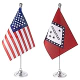 Zxvzyt Pacote Com 2 Bandeiras Americanas Do Arkansas Eua Arkansas Ar State Bandeirinhas De Mesa, Pequenas Mini Bandeiras De Mesa Dos Estados Unidos Com Base De Suporte, Para Eventos De Festa Dos Estados Unidos, Decorações De Celebração, Suprimentos