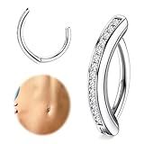 Zzhdcc Anel De Umbigo Feminino 14g Banhado A Ouro Branco Argola De Umbigo Cz Brilhante Anel De Umbigo Oval Anel De Umbigo Reversa Piercing De Umbigo Joia, Cobre Aço Inoxidável, Zircônia Cúbica